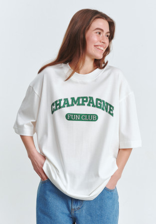White oversize unisex "CHAMPAGNE FUN CLUB" T-shirt   